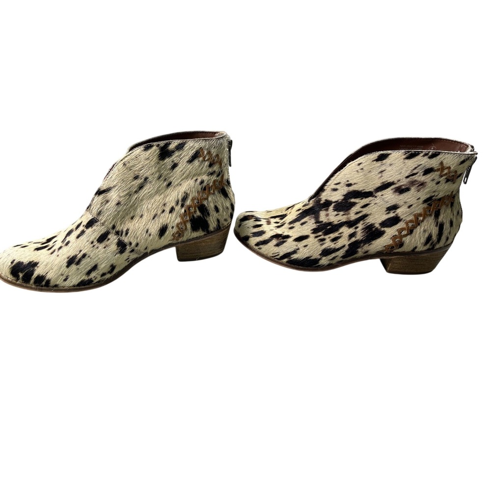 Dalmatian Print Calf Hair Ankle Boots Leather Western Booties Women's Size 8 - Picture 5 of 6